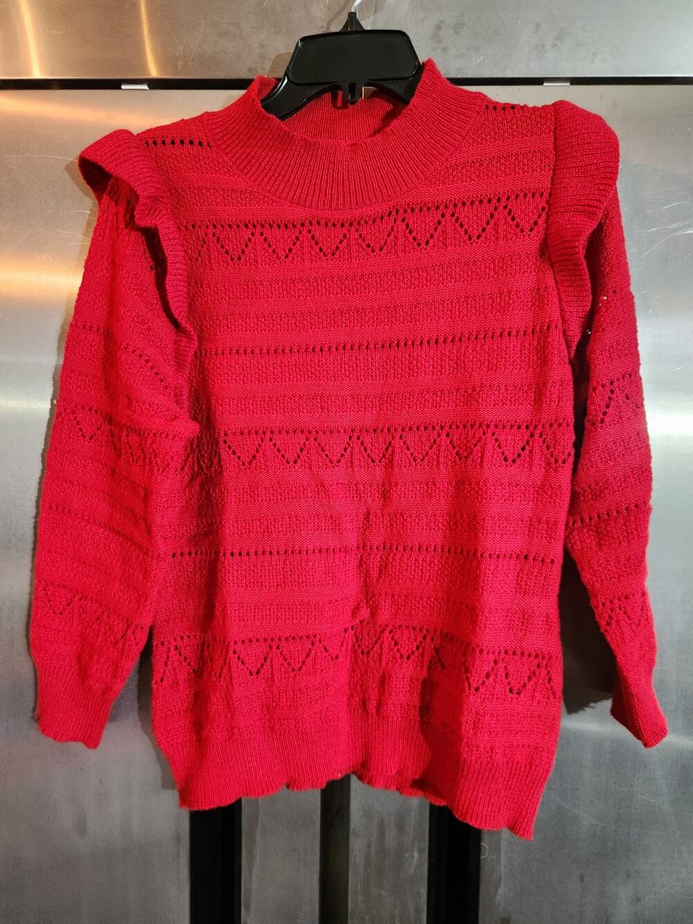 Shein Curve Red Pointelle Knit Ruffle Sweater Size 0XL
